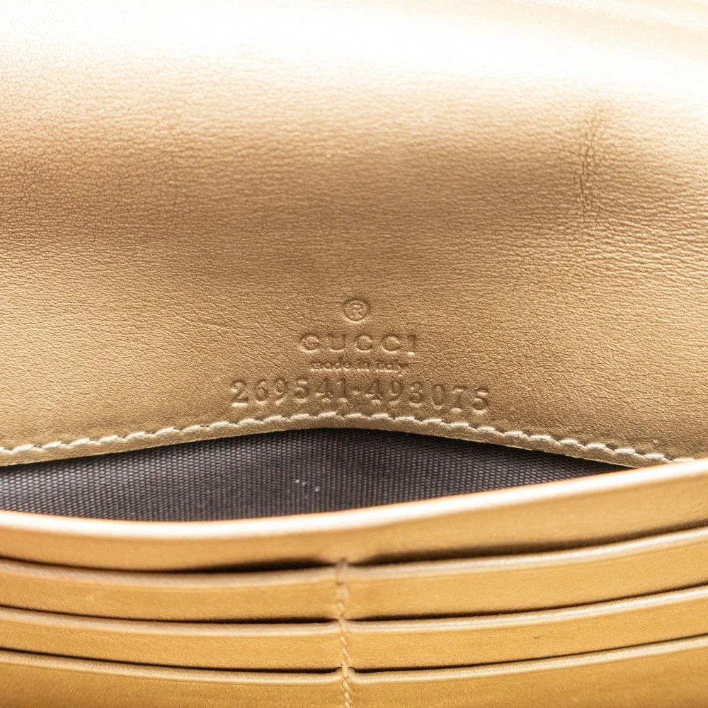 Gucci GG Monogram Metallic Gold Leather Wallet on Chain 269541 493075